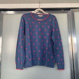 Boden Blue Sweater with Pink Dots Size Large
